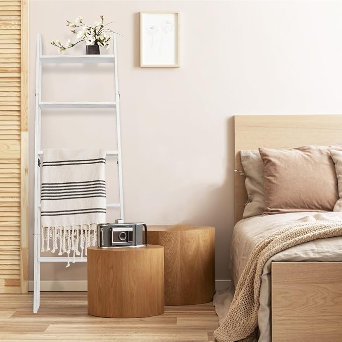 5-Tier Blanket Ladder – 4.8 Ft Wall Leaning Quilt Rack, Farmhouse Blanket Storage for Living Room, Bedroom & Bathroom – Rusti