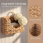 Handwoven Water Hyacinth Wall Basket Storage with Non-Trace Nails - Decorative Hanging Magazine File Holder & Mail Organizer 