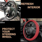 PINCTROT Nappa Leather Steering Wheel Cover, Slim Fit No Bulk Design, One Piece Leather with Breathable Perforation, Fit Like