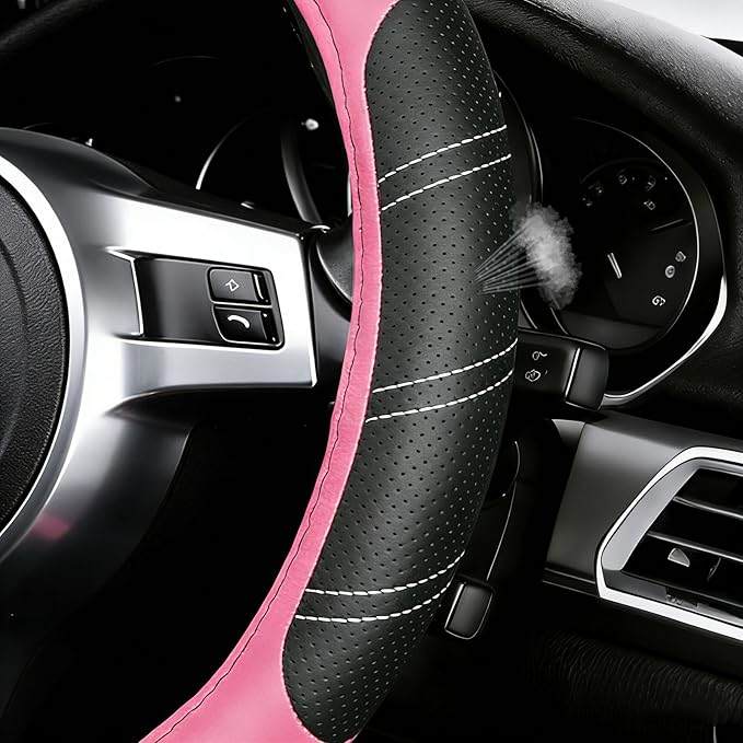 NBTEPEM Customized Auto Car Steering Wheel Cover for Honda Accord, Civic, CR-V, HR-V, Pilot, Microfiber Leather Sport Steerin