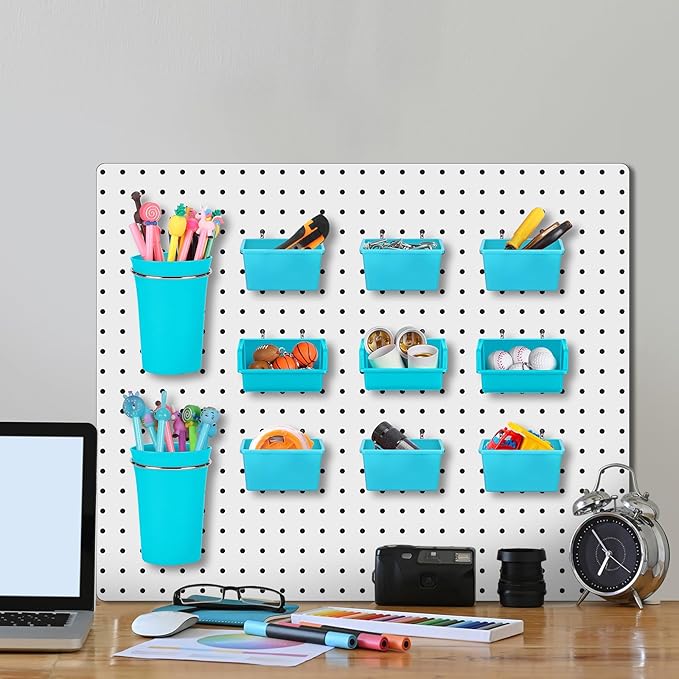 Yookeer 20 Pcs Pegboard Bins and Cups with Hooks and Loops Peg Assortment Organizer Accessories Various Tool Organizer Pegboa