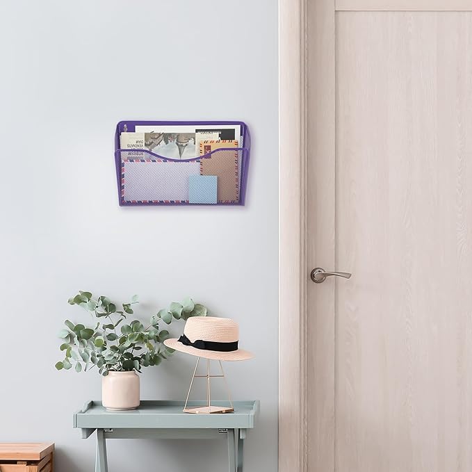 EASEPRES 3 Single Pocket Mesh Hanging File Organizer, Vertical Wall Mounted Magazine File Holder, Mount Basket Mail Paper Doc