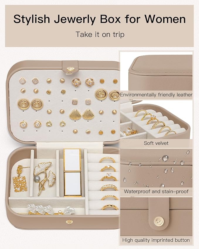 VLANDO Travel Jewelry Case for Women Girls Mothers, PU Leather Small Jewelry Box for Rings, Necklaces, Bracelets, Earring Hol
