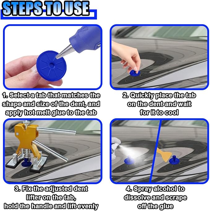 25PCS Car Dent Puller Kit, Car Body Dent Repair Tools, Paintless Dent Lifter Repair Tool Puller with 18 Tabs, Auto Dent Remov