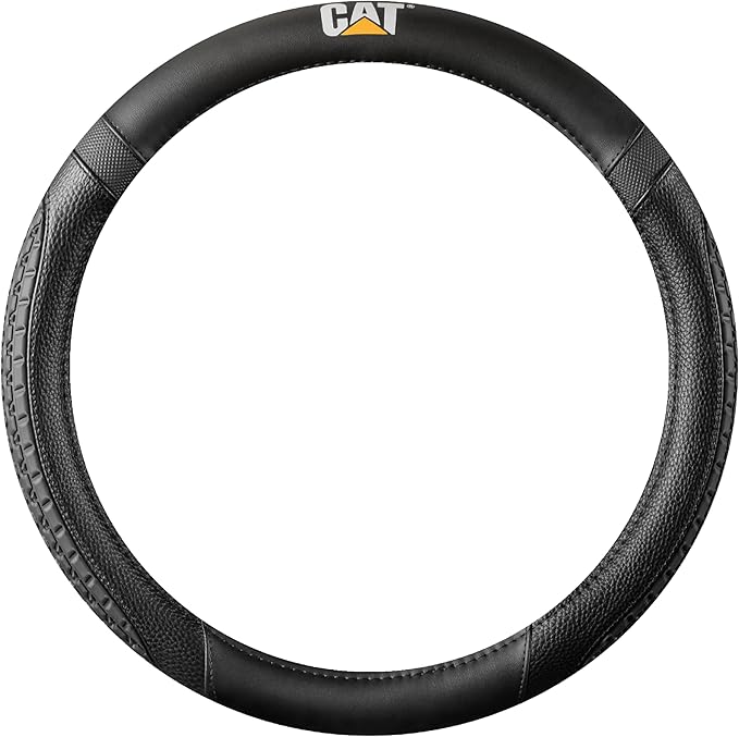 CAT® DuraGrip Car Steering Wheel Cover, Black Tire Tread Traction Design, Auto Steering Wheel Cover for Cars Trucks Vans SUVs, Improve Grip and Control, Durable Comfortable - Large 15"-16" Inches