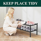Smiry Bamboo Shoe Rack 2-Tier, Stackable Wooden Shoe Organizer for Entryway & Closet, Free Standing Wood Shoe Storage Shelf f