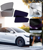 XCBYT Tesla Model Y Window Shades (2020–2024) - Static Cling Privacy Rear Side Window Covers, Clear Front Half Window Shades, Easy Install, No Residue (4 PCS)