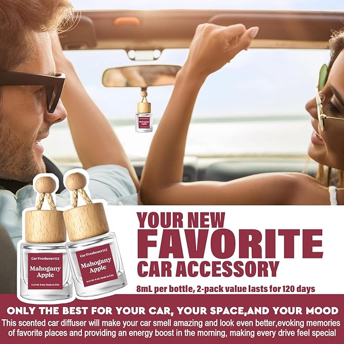 HoogaLife Car Air Freshener Diffuser 2 Pack Hanging Air Freshener Diffuser - Mahogany Apple Fragrance Oil Air D iffuser for C