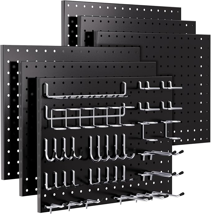 INCLY 90PCS Pegboard Wall Organizer, 6 Pack Metal Peg Board Panels with 1/4" Pegboard Hooks Accessories Kit, Black Peg Board 