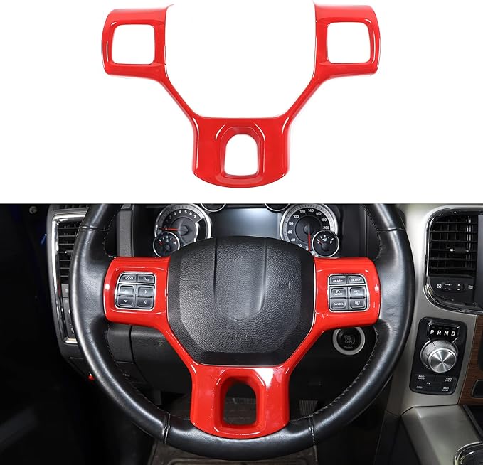 Hoolcar Interior Steering Wheel Cover ABS Trim for 2010-2017 Dodge RAM 1500 Accessories, Red