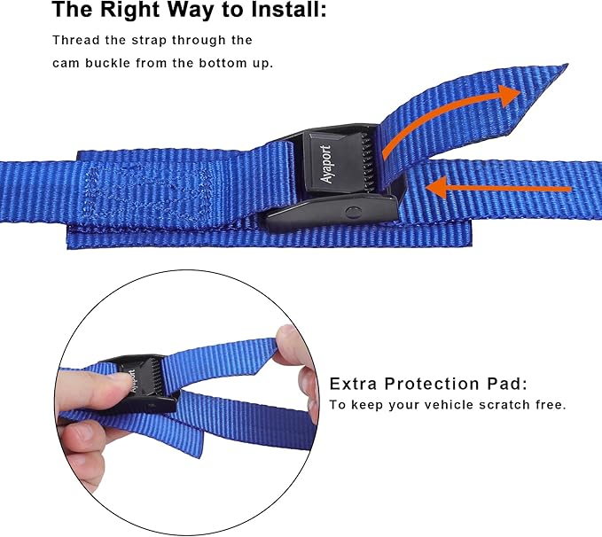 Ayaport Lashing Straps with Buckles Adjustable Cam Buckle Tie Down Cinch Strap for Packing Blue