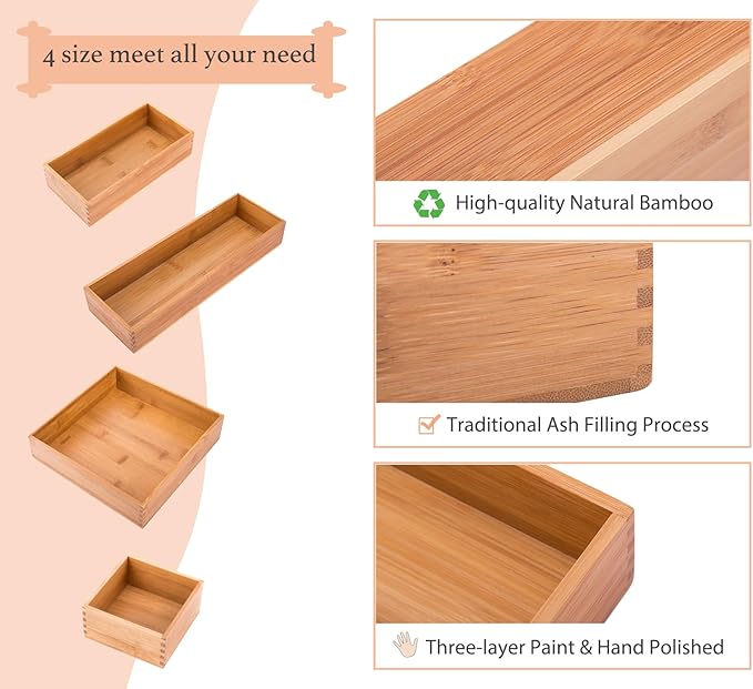 Bamboo Drawer Oragnizer Box, Kitchen Seasoning Organizer Tray, Tableware Knife Fork Organizer Box, Home Drawer Sorting Box, B