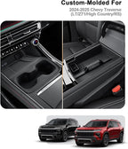 2026 Traverse Center Console Organizer - 2 Pcs Center Console Organizer Tray With Center Handle + Integrated Molding Silicone Cup Holder With Charging Pad For 2024-2026 Chevy Traverse Accessories