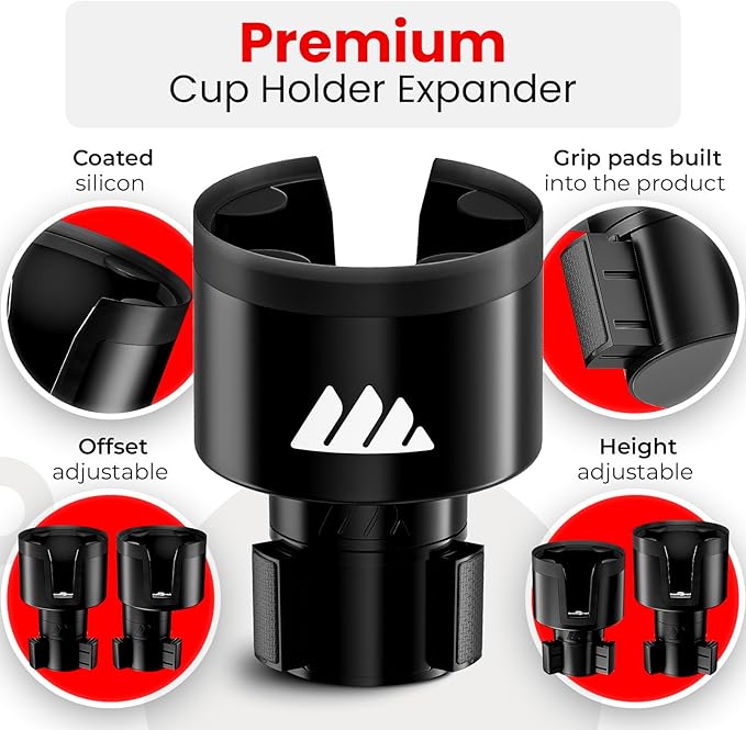 Integral Ultimate Expander Car Cup Holder - Adjustable Base - Expander & Organizer for Vehicles - Compatible with Coffee Mug,