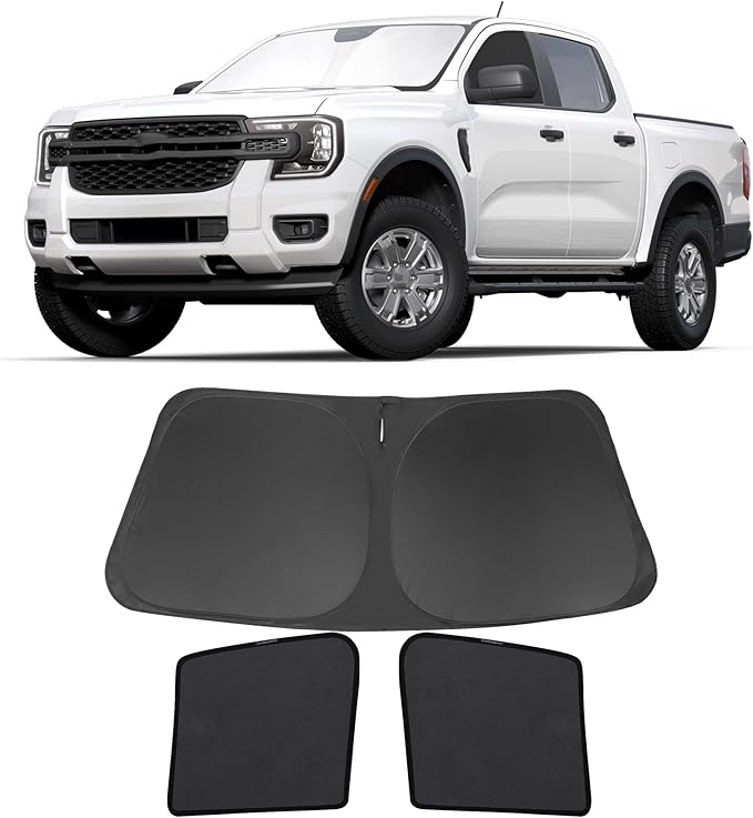 3PCS Car Window Shades Front Windshield Sun Shade Foldable Window Shade Custom Fit for Ford Ranger 2019-2024 Accessories Car Shades for Front Windows Anti-UV Rays Block Heat