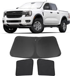 3PCS Car Window Shades Front Windshield Sun Shade Foldable Window Shade Custom Fit for Ford Ranger 2019-2024 Accessories Car Shades for Front Windows Anti-UV Rays Block Heat