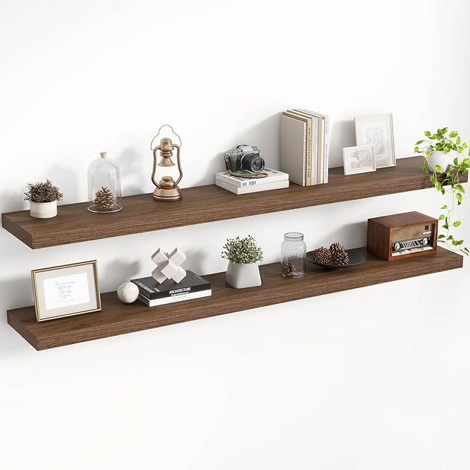 55 Inch Floating Shelves, 8 Inch Deep Floating Shelves for Wall, Hanging Shelf with Invisible Brackets, Deep Shelves for Bath