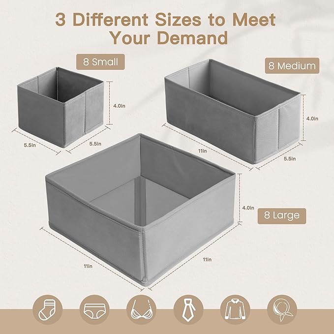 Criusia Drawer Organizer Clothes, 24 Pack Dresser Organizer for Baby Clothes, Underwear, Sock- Foldable Closet Organization a