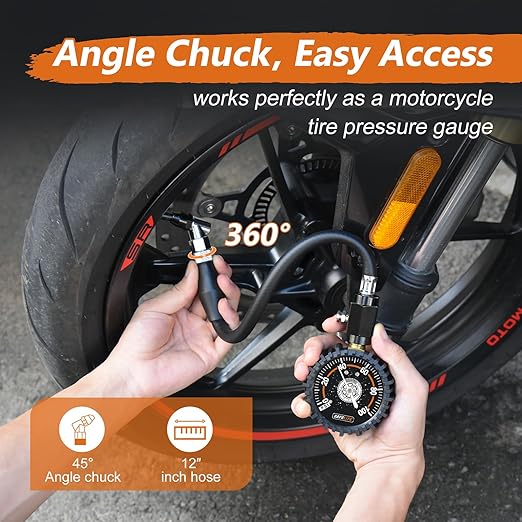 SAFELIFE Tire Pressure Gauge 100 PSI,Large Glow Dial & 45° Angle Chuck, Accurate Air Pressure Gauge for Tires