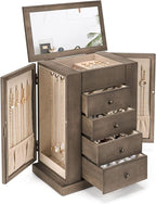 Emfogo Jewelry Box for Women, 5 Layer Large Wood Jewelry Boxes & Organizers for Necklaces Earrings Rings Bracelets, Rustic Je