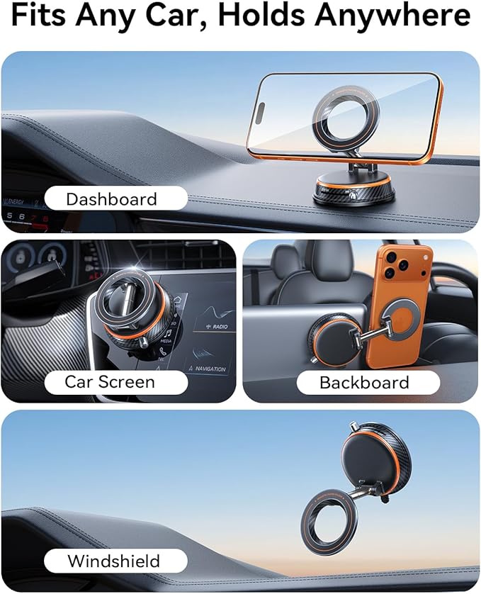 Upgraded Car Phone Holder for Magsafe [108+LBS Strongest Suction & 3000gf Magnetic] Vacuum Magnetic Phone Holders for Your Car 360° Adjustable Car Phone Mount for iPhone & Android Black
