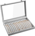 Frebeauty 15 Hooks Necklace Tray Velvet Neckalce Organizer with Clear Lid Lockable Necklace Holder Box Jewelry Organizer for 