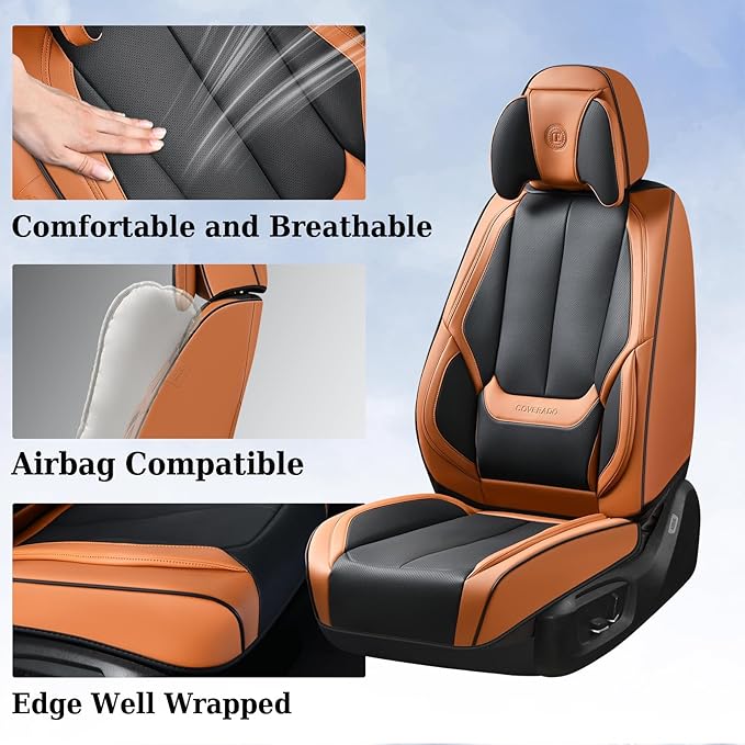 Coverado Universal Seat Covers Front, 2-Pack Universal Seat Covers for Cars, Waterproof Nappa Leather Car Seat Covers with He
