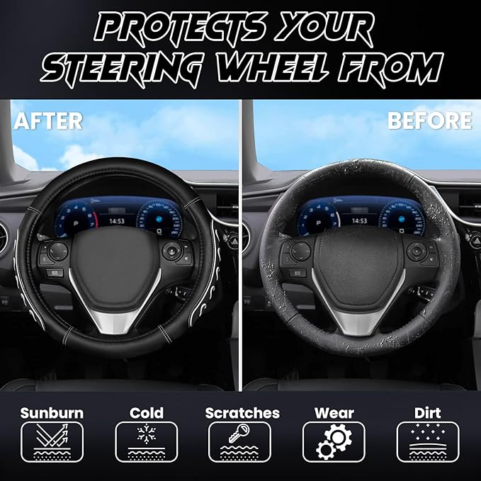 Ventilated Heart-Shaped Steering Wheel Cover with Anti-Slip Leather Grip. Compatible with Ford, Toyota, Honda, Nissan, and Ch