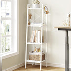 Hzuaneri Ladder Shelf, Bookshelf Bookcase, Freestanding Corner Storage Shelve with 2 Hooks for Home Office, Living Room, Kitc