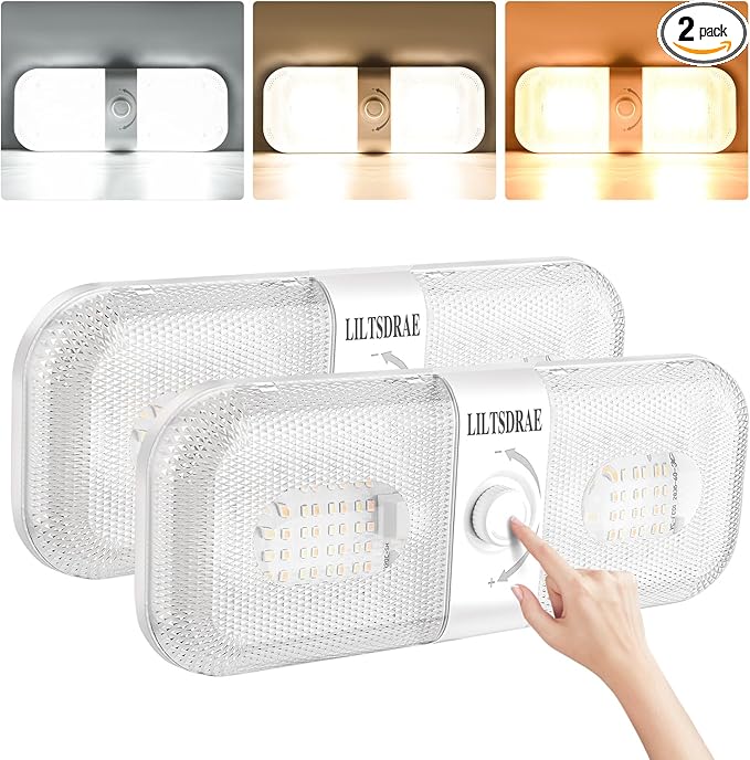 RV Lights Interior 1700LM，3 Color 12V Volt Led Light, Super Bright 120 LEDs Dome Light Fixture for RV Accessories/Camper/Car/Trailer/Boat(Crystal Finish/(Cold +Warm+Natural Light) 2PCS)