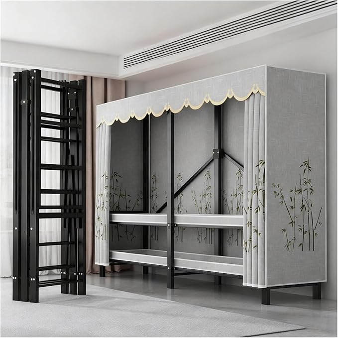 Portable Foldable Wardrobe Closet with Cover, Metal Clothes Rack for Hanging Garments, Stylish Curtain Organizer for Bedroom,