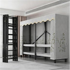 Portable Foldable Wardrobe Closet with Cover, Metal Clothes Rack for Hanging Garments, Stylish Curtain Organizer for Bedroom,