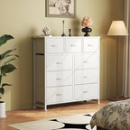 DUMOS Dresser for Bedroom, Storage Organizer with 9 Drawers, Chest of Drawers with Fabric Bins, Sturdy Metal Frame, Wood Tabl