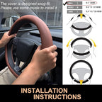 PINCTROT Nappa Leather Steering Wheel Cover for Tesla Model Y/3 Highland/Juniper, D Shaped 14 Inch Small Sized with Breathabl