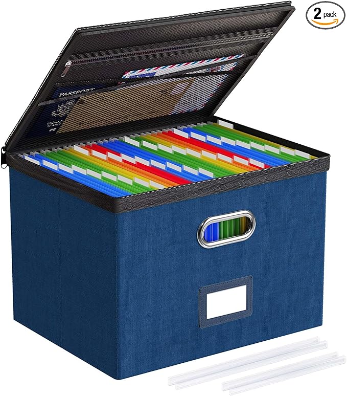 Oterri File Organizer Boxes with Lids, File Box with Mesh Pockets, Document Organizer Box for Letter Size Folders, Zippers Im