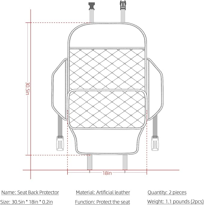 Seat Back Protector + Large Capacity Pocket Storage Organizer,Preventing the Impact of Children Stepping on the Seat Backrest (Black)