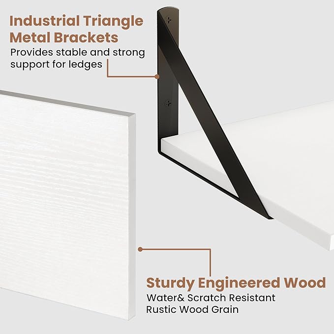 Axeman 55 Inch Floating Shelves | 8 Inch Deep White Wall Shelves Set of 2 | 55" W x 8" D Rustic White Wood Shelves for Bathro