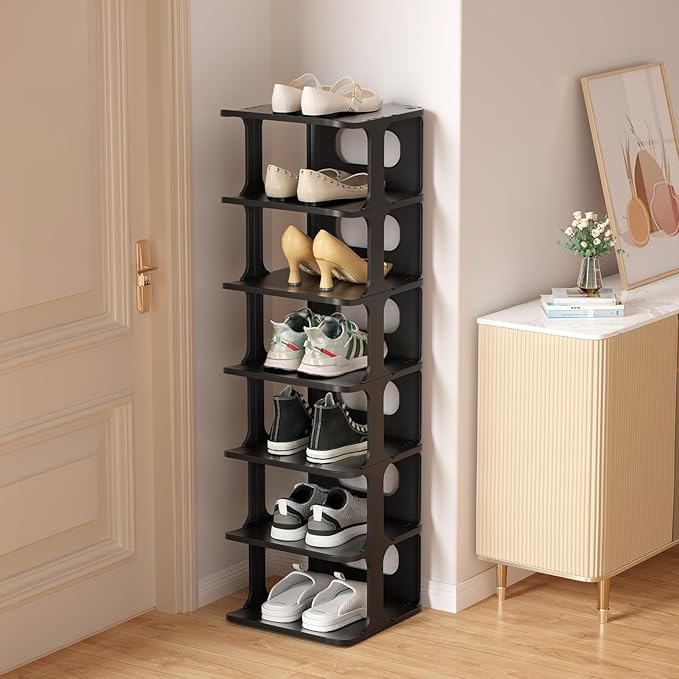 HAIXIN Vertical Narrow Tall Shoe Rack for Front Door Entrance, 7-Tier Sturdy Stackable Shoe Rack Organizer for Closet Entrywa