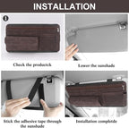 Sun Visor Organizer, Multi-Pocket Auto Visor Organizer for Car, SUV and Truck, Card Holder Glasses Holder for Car Interior Accessories Car Organizers And Storage, Brown