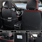 Coverado Car Seat Covers Full Set, Black Redline Seat Covers for Cars, Waterproof Nappa Leather Automotive Seat Covers with L