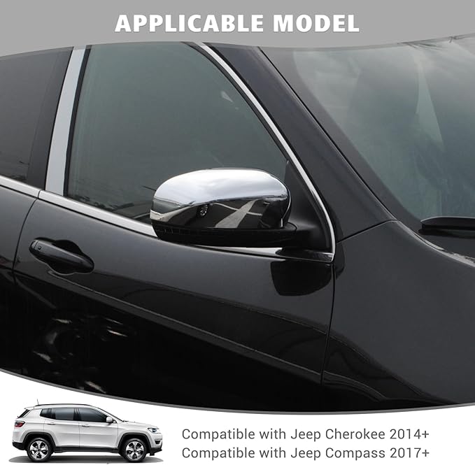 Jimen Compatible with Jeep Cherokee 2014-2023 / Jeep Compass 2017-2023, Side Door Rearview Mirror Cover Trim (Chrome)