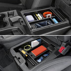 Center Console Organizer, 2PCS Storage Tray Compatible with 2019-2025 Chevy Silverado/GMC Sierra 1500 & 2020-2025 Chevy Silverado/Sierra 2500HD 3500HD (Split-Bench Folding Seat)-Black