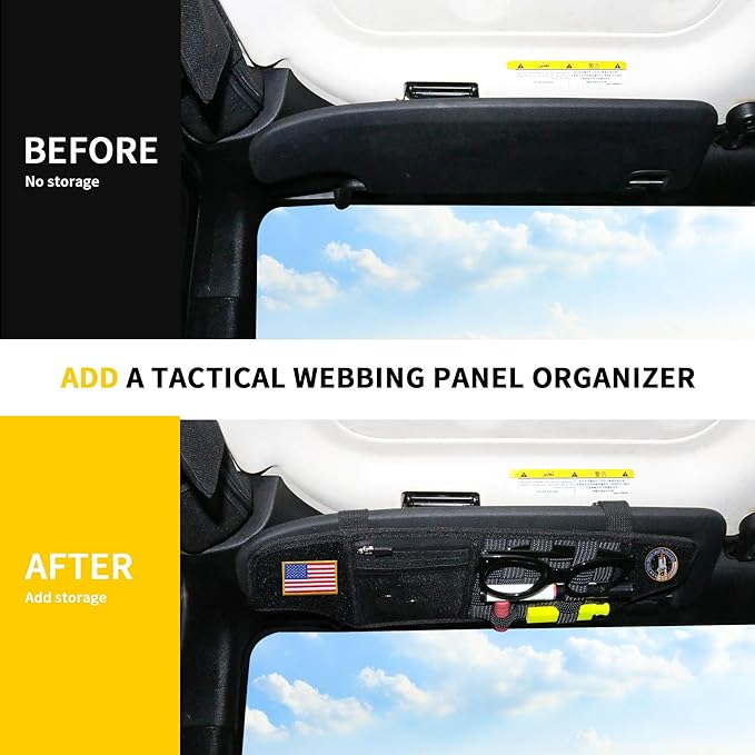 Tactical Sun Visor Organizer Visor Storage Compatible with 2012-2018 Jeep Wrangler JK 2/4 Door Accessories Car Sun Visors Sunglasses Holder Webbing Molle Panel, 2x Driver Passenger