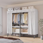 Garment Rack with Cover, Heavy Duty Portable Wardrobe Closet 2000LB, Foldable Clothe Rack with Wheel, Clothes Rack for Hangin