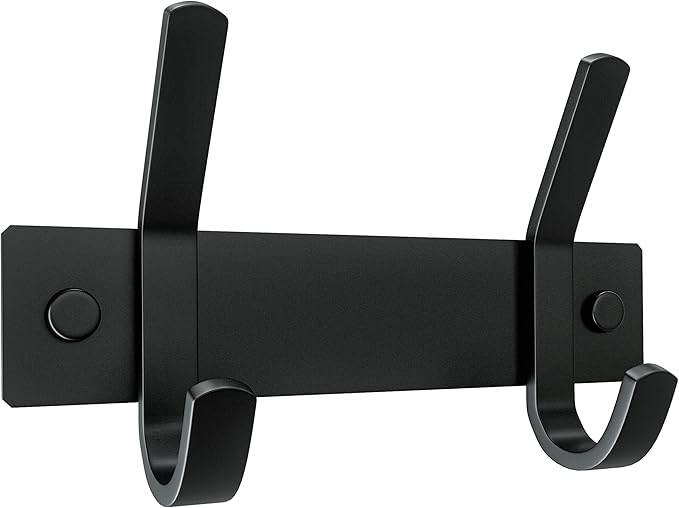 Matte Black Small Coat Rack Wall Mount – 6 Inch Stainless Steel Hook Rail with 2 Double Coat Hooks – Wall Mounted Entryway Or