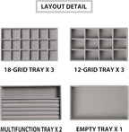 Frebeauty Jewelry Organizer Tray,Stackable Velvet Jewelry Trays,Drawer Inserts Earring Organizer For Women Jewelry Storage Di