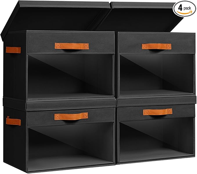 Homsorout Large Storage Bins with Lids - 4 Pack Foldable Decorative Organizers with Clear Windows & Handles, Cube Storage Org