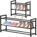 Bumusty 3-Tier Expandable Shoe Rack for Closet, 18“-33” Adjustable Shoe Rack for Small Space, Small Shoe Organizer for Front 