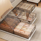 Underbed Roller Organizer, Stackable Flip-Top Plastic Containers For Bedroom And Everyday Home Storage (Coffee, 2-Pack)