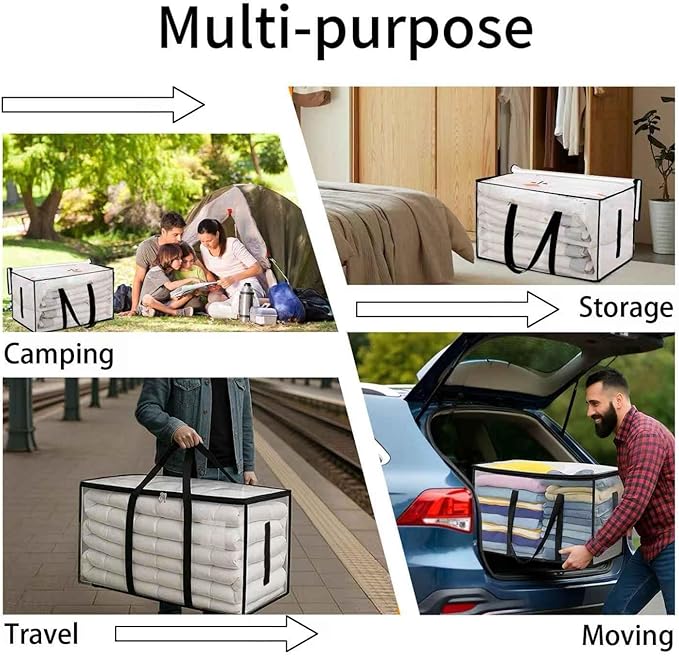 6 Pack-Extra Large Heavy Duty Moving Bags - Waterproof Storage Totes with Handles & Zippers, Foldable for College Dorm, Stora